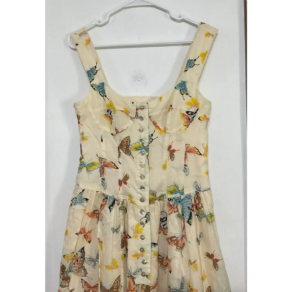 VTG Y2K Nanette Lepore Butterfly Cotton Fit & Flare Dress Sz 8 Medium Sleeveless - Picture 4 of 8